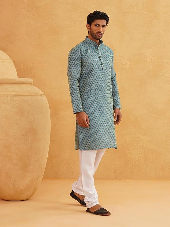 Men Jacquard Silk Kurta